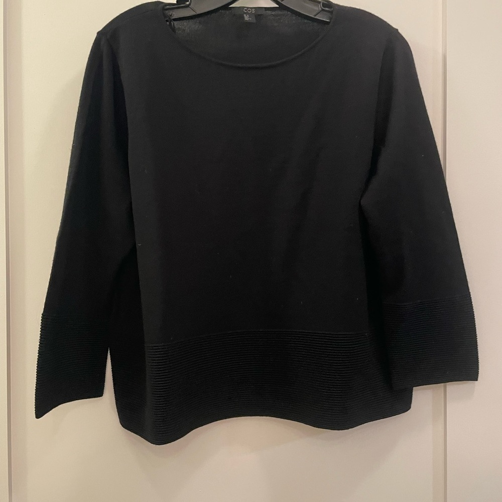 Cos black cropped sleeve wool sweater size m